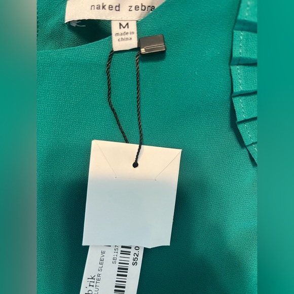 NWT! fab'rik - Naked Zebra Green Ruffled Sleeve Blouse - Picture 2 of 5